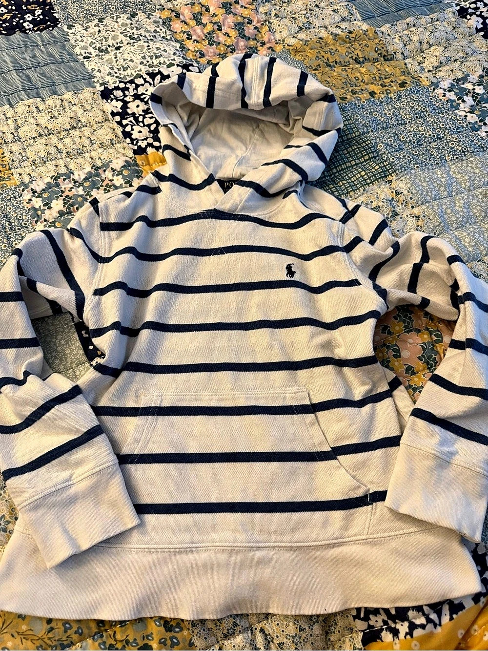 Polo Ralph Lauren Striped Hoodie Cream & Blue Medium